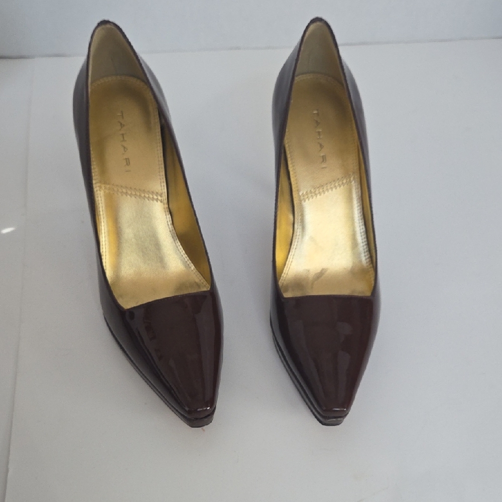 Tahari CHOCOLATE  Brown Patent Leather PLATFORM Heels